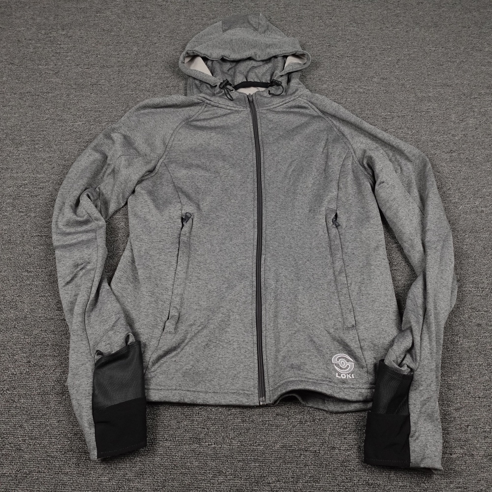 Loki Jacket Large Gray Sweatshirt Fleece Hooded Full Zip Thumbholes Hiking